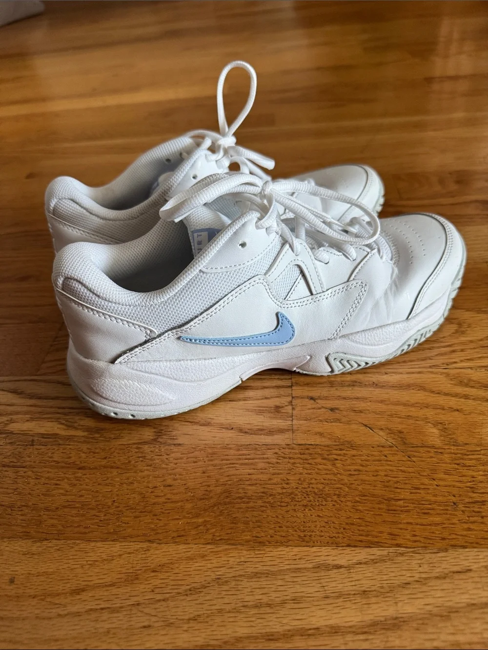 Nike Court Lite 2 White Sneakers with Light Blue Swoosh